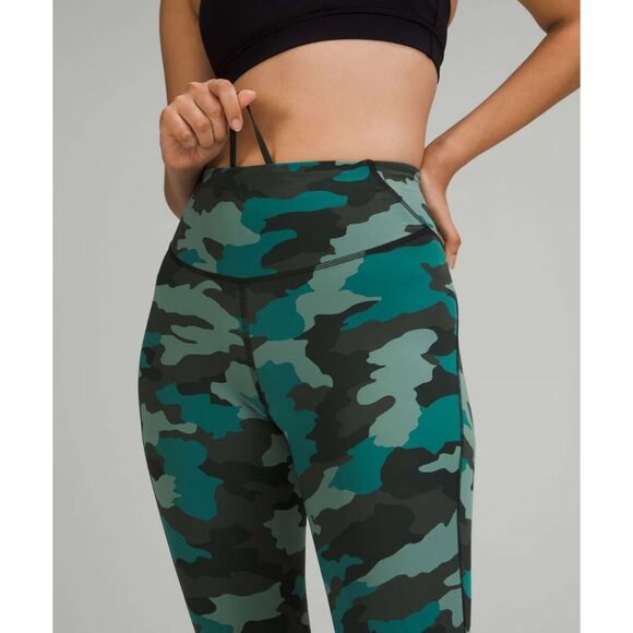 Lululemon Base Pace High-Rise Tidewater Teal Camo Crop Athletic Leggings Sz 2 - Picture 4 of 7
